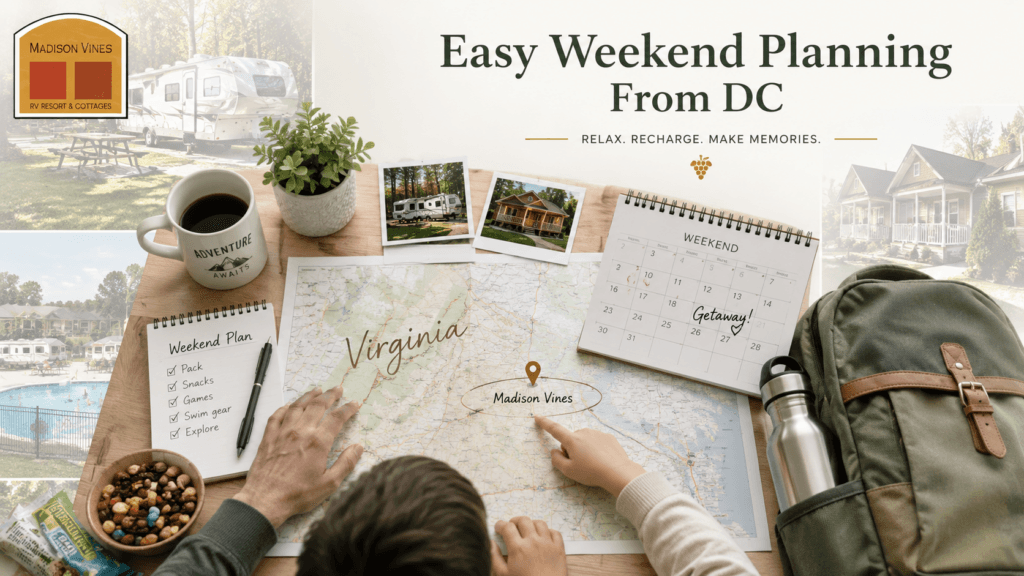 Family planning an easy weekend camping trip from Washington DC to Virginia resort