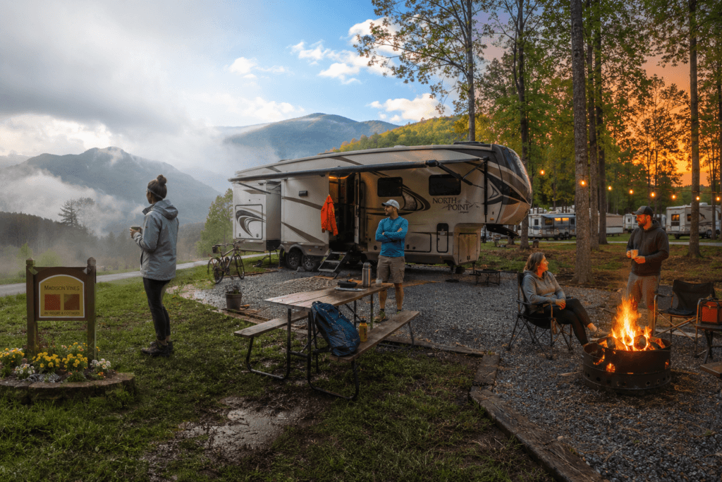 Changing spring weather conditions during a Virginia RV camping trip.