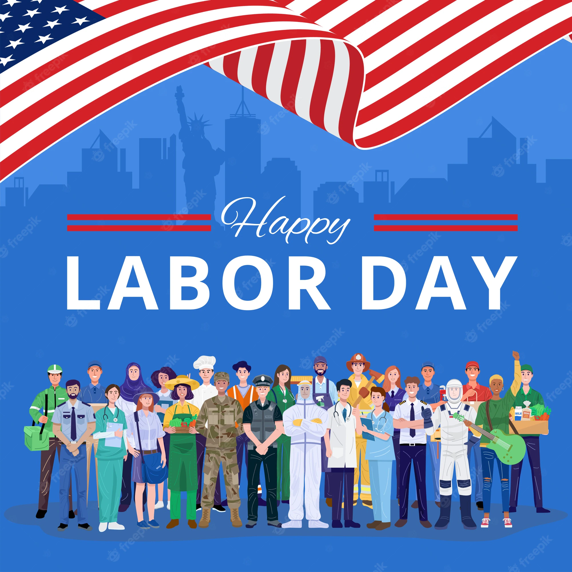 happy labor day various occupations people standing with american flag 218660 293